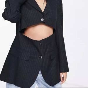 TOPSHOP deconstructed pinstripe blazer in black